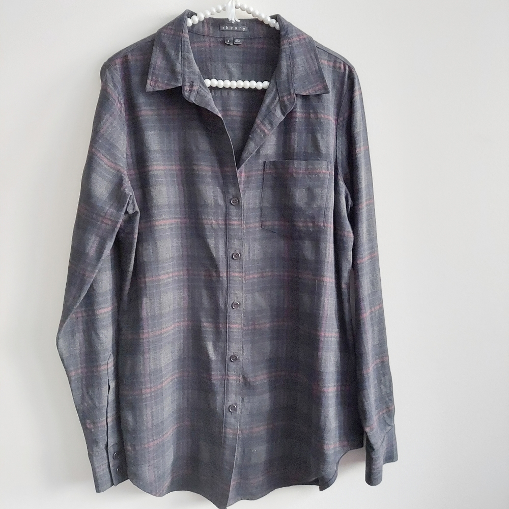 Theory "Tartan" Print Shirt.